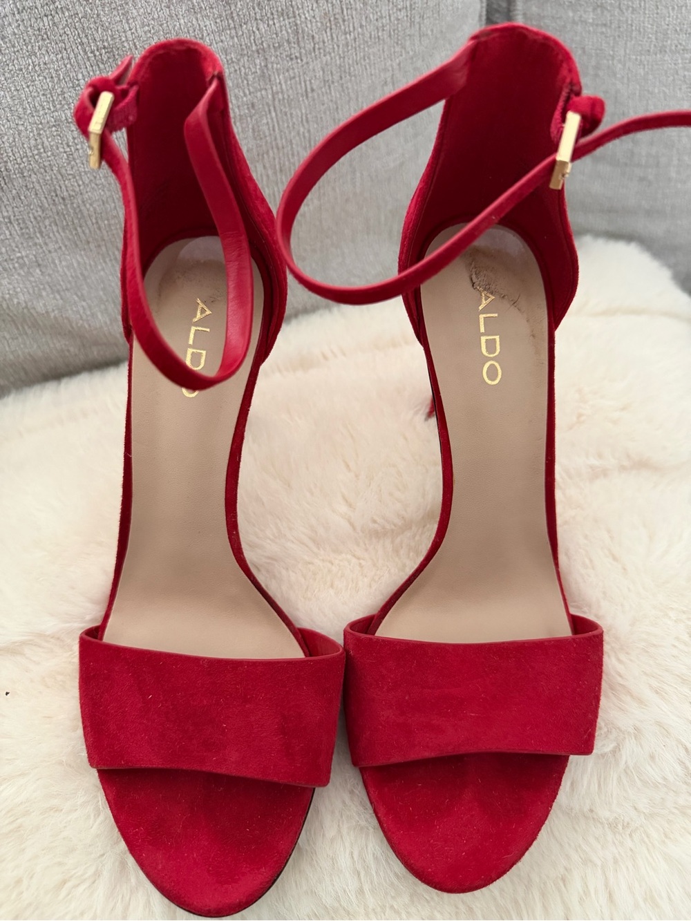 ALDO Red Suede Ankle Strap Heels